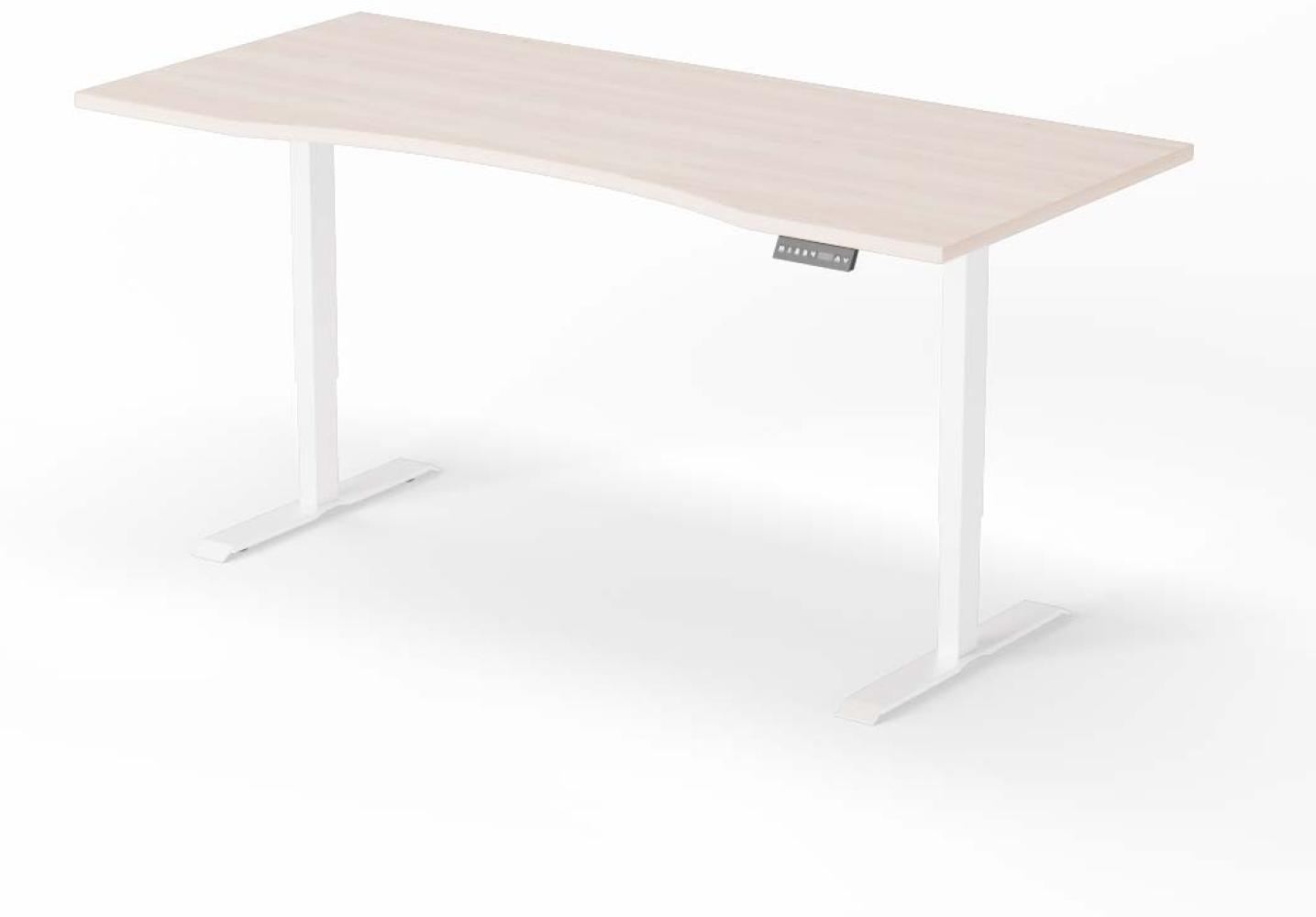 elektrisch höhenverstellbarer Schreibtisch CURVED 200 x 90 cm - Gestell Weiss, Platte Eiche Bild 1