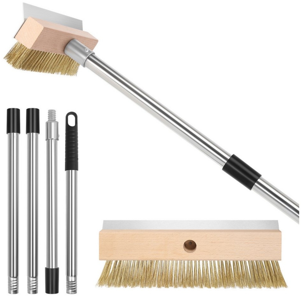 QUBEBU Grillbesteck-Set Reinigungsbürste Grill, Bürste Reinigung, Pizzasteinbürste Mit Schaber, (Pizzaofen Bürste Messing mit Schaber feuerfest Reinigungsbürste Lang, 1 tlg, für Pizzaofen Gasgrill,Ofenbürste, Pizzastein Grillzubehör) Bild 1