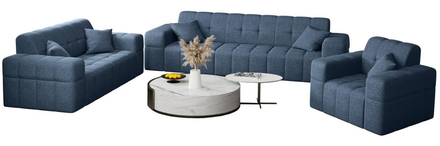 Sofaset Designersofa NANCY 3-2-1 in Stoff Neve Blau Bild 1