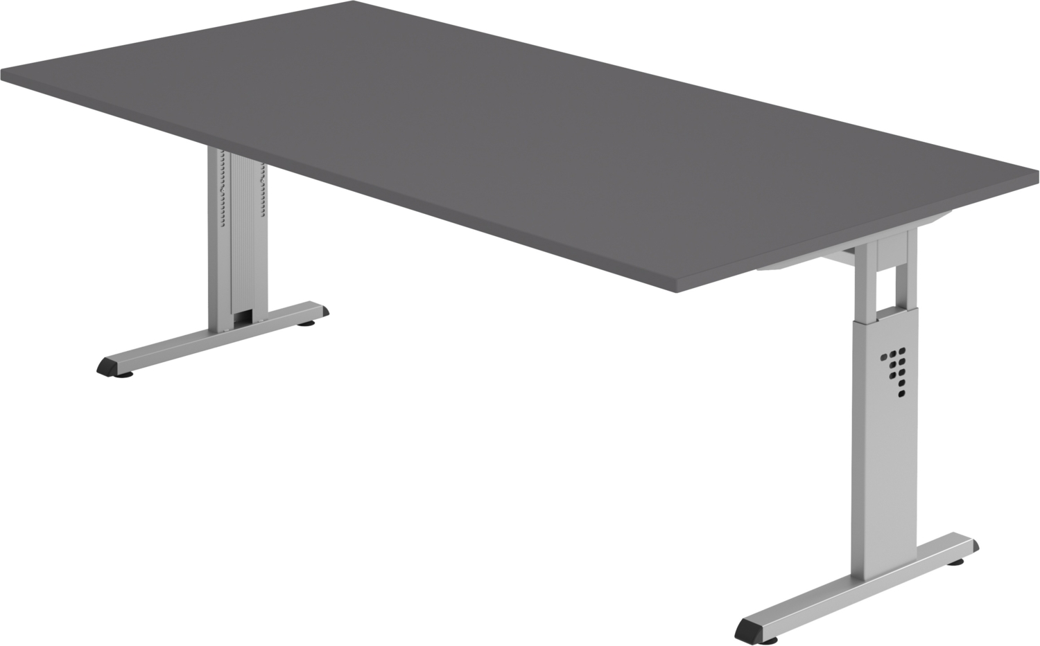 bümö höhenverstellbarer Schreibtisch O-Serie 200x100 cm in Graphit, Gestell in Silber - großer PC Tisch für's Büro manuell höhenverstellbar, Computertisch verstellbar, OS-2E-G-S Bild 1