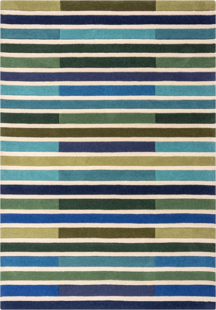 Kadima Design Luxuriöser Wollteppich "Derwent Gemma" mit Streifenmuster. Farbe: Grün-Blau, 200x290 cm Bild 1