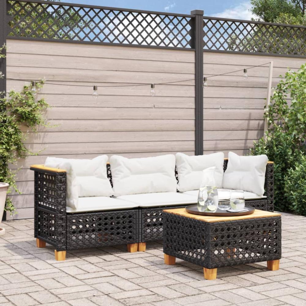 vidaXL Gartensofa mit Kissen 3-Sitzer Schwarz Poly Rattan 365938 Bild 1