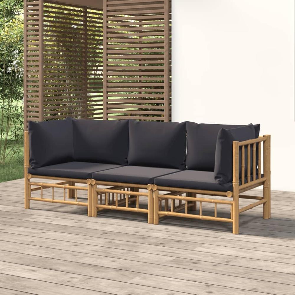 vidaXL 3-tlg. Garten-Lounge-Set mit Dunkelgrauen Kissen Bambus 3155215 Bild 1