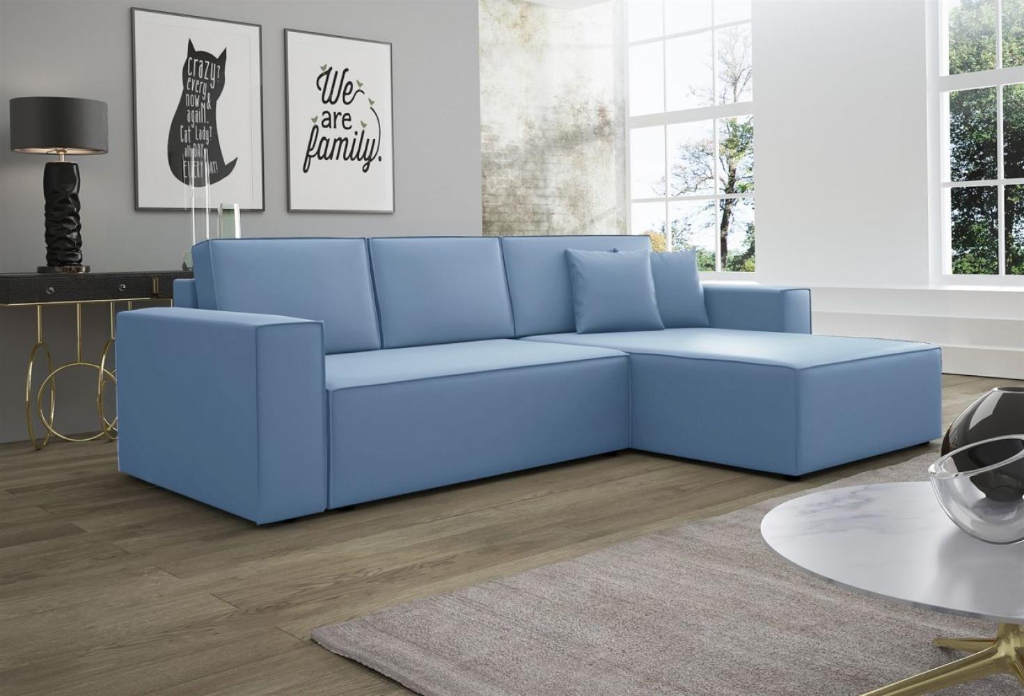 Ecksofa Schlafsofa Sofa CONOR Kunstleder Azurblau Ottomane Rechts Bild 1