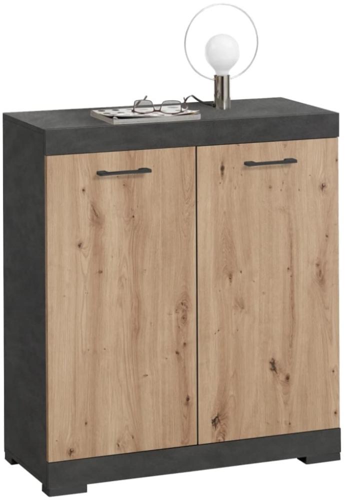 FMD Möbel - BRISTOL 1 - Kommode m. 2 Türen - melaminharzbeschichtete Spanplatte - Matera / Artisan Oak - 80 x 89,9 x 34,9cm Bild 1