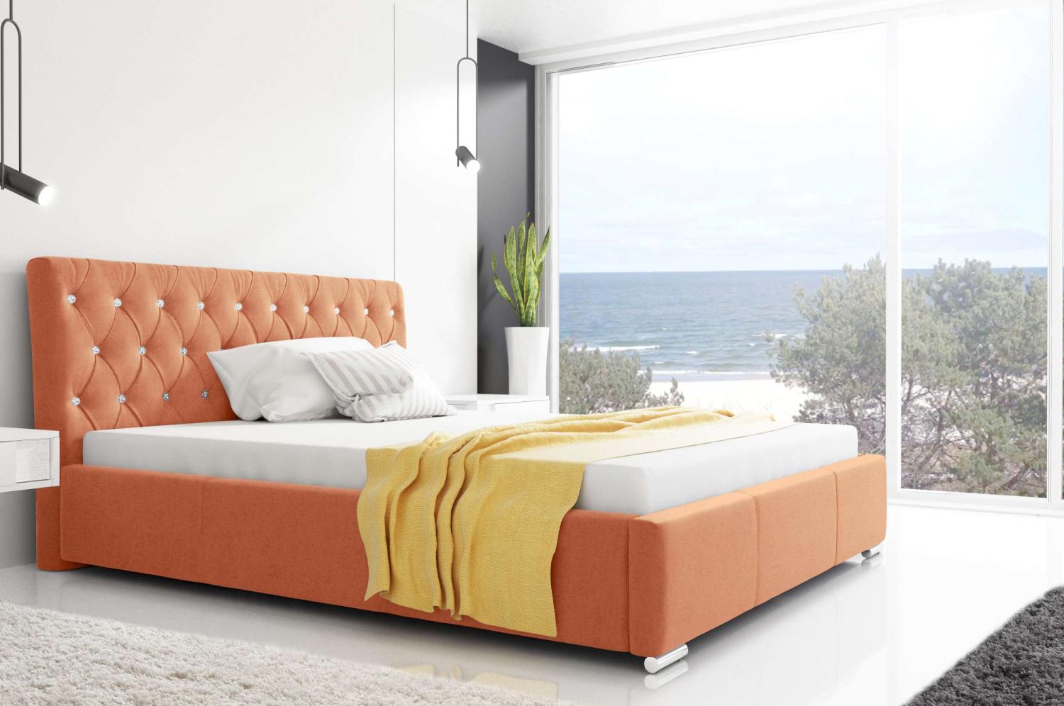 99rooms Kevin Polsterbett ohne Bettkasten 180x200 cm Velours MONOLITH Korallenrot Bild 1
