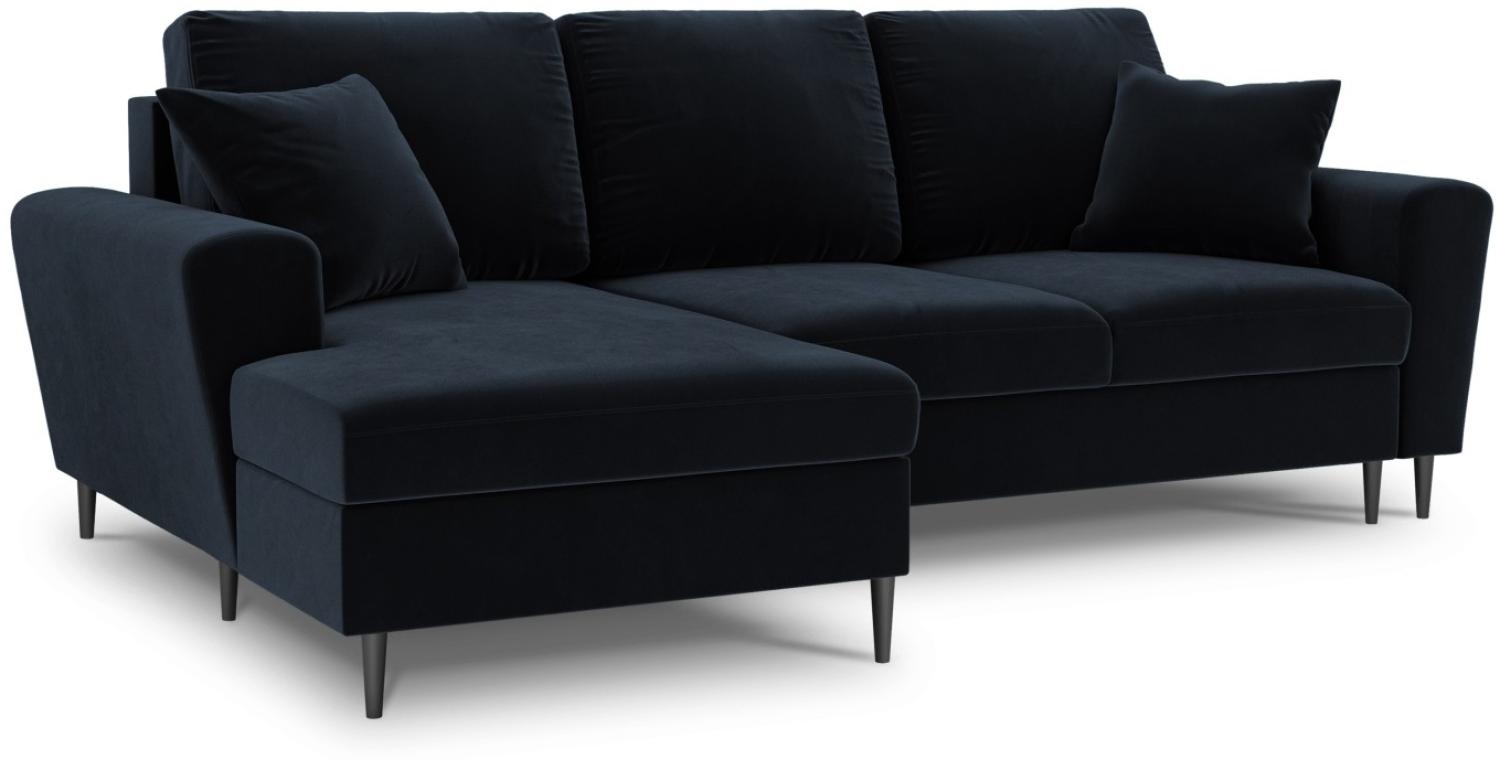 Micadoni 4-Sitzer Samtstoff Ecke links Sofa mit Bettfunktion und Box Moghan | Bezug Dark Blue | Beinfarbe Black Chrome M... Bild 1