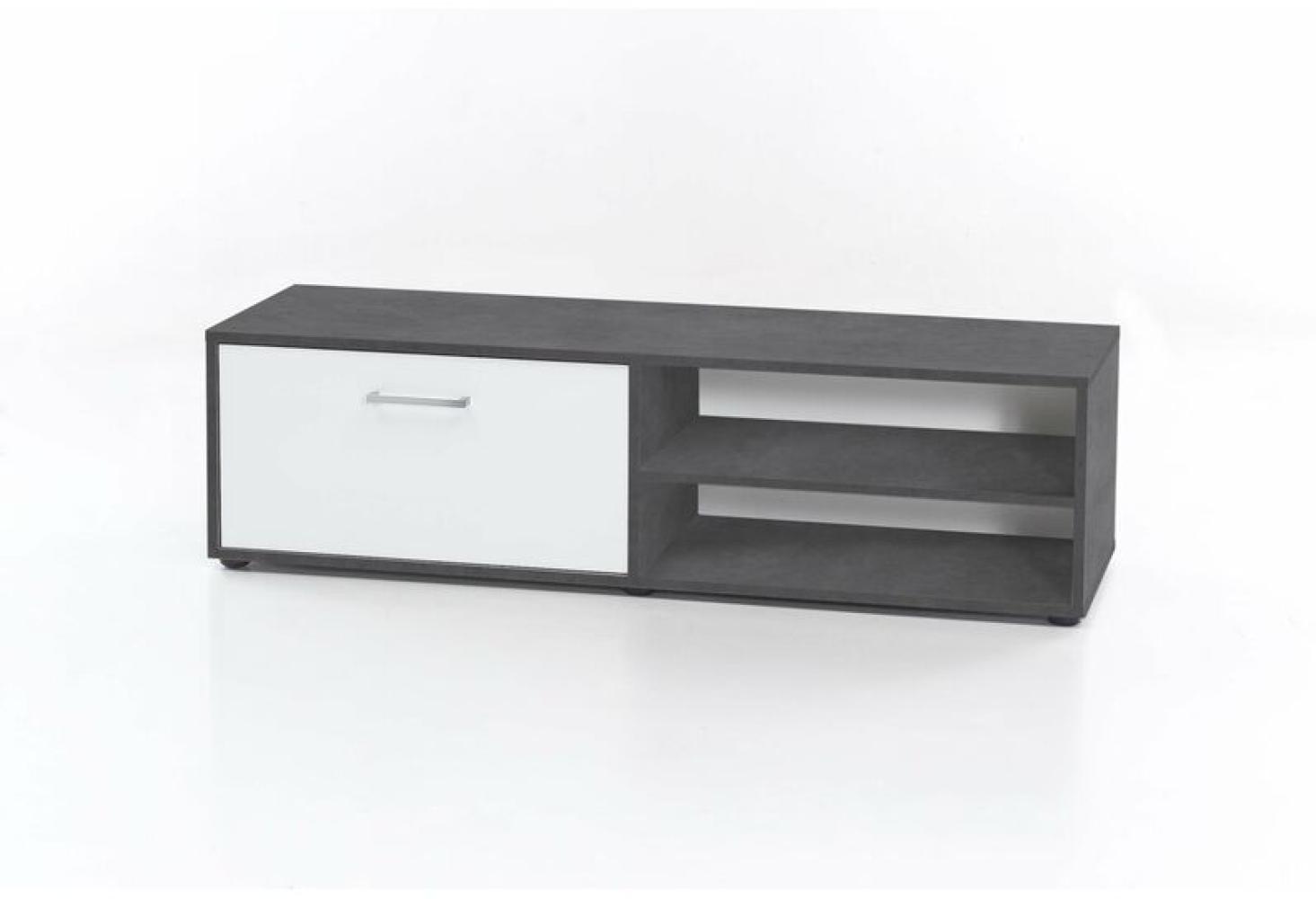 Wilmes Lowboard mit 1 Klappe Melamin Dekor Graphit, Front Weiss Bild 1