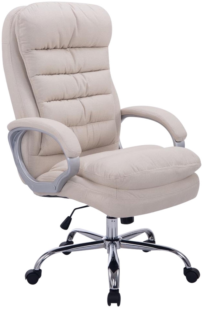 DELUKE® Bürostuhl SOUK Stoff - 116 x 68 x 77, Creme Stoff Metall in Chromoptik Gestell ergonomische Bürostühle Homeoffice Stuhl mit Rollen Bild 1