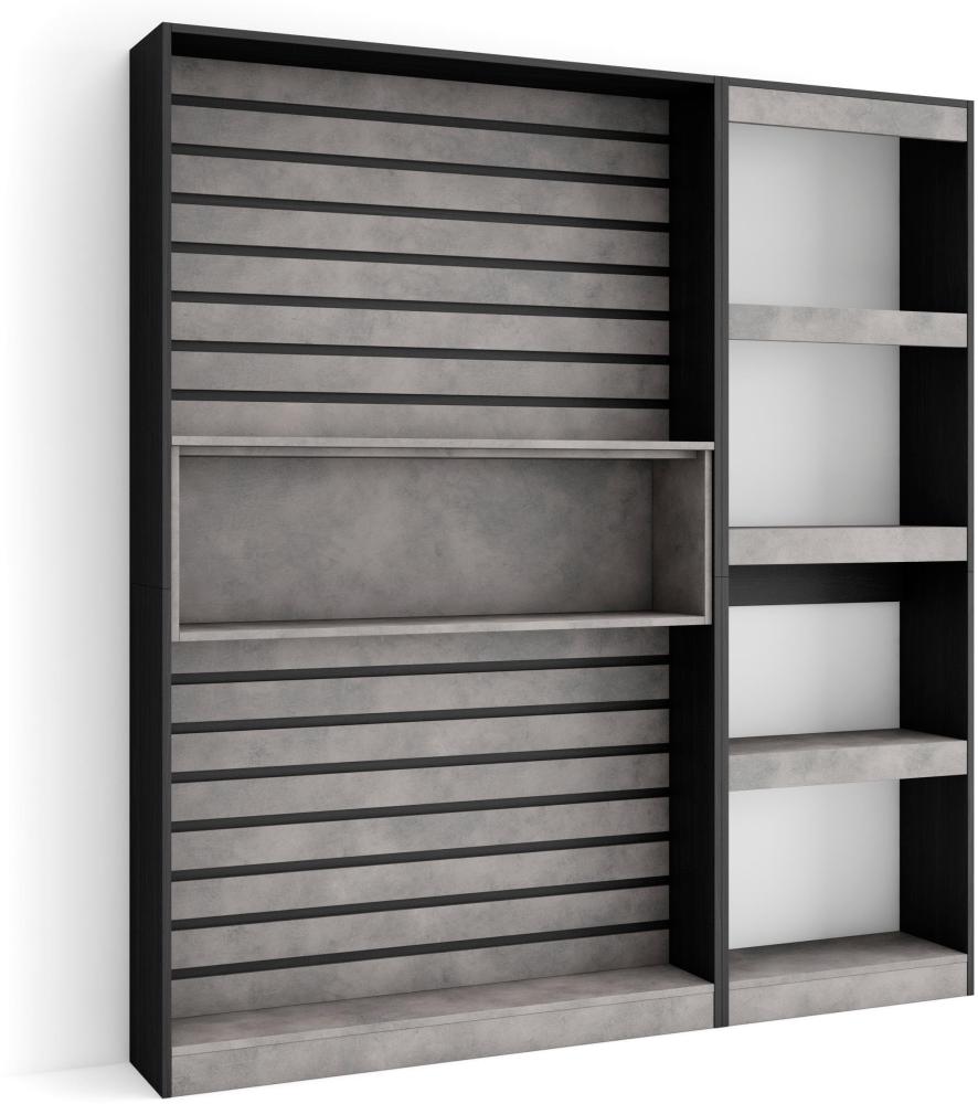 Skraut Home | Bücherregal Bibliothek | Bookshelf, Bookcase | 170x186x25cm | Wohnzimmer, Esszimmer, Büro | Aufbewahrungsregal | Moderner Stil | Weiß und Schwarz Bild 1