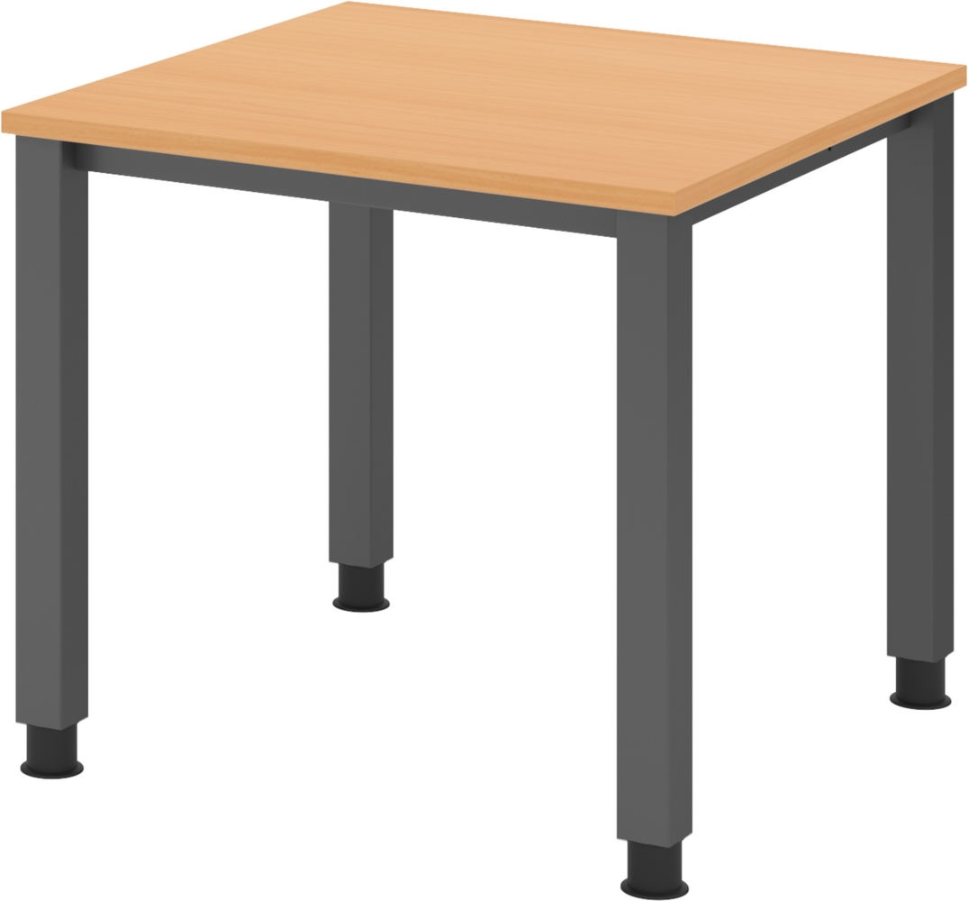 bümö manuell höhenverstellbarer Schreibtisch 80x80 cm in Buche, Metall-Gestell: Graphit - PC Tisch höhenverstellbar & belastbar bis 140 kg, Büro- und Computertisch klein, QS-08-6-G Bild 1