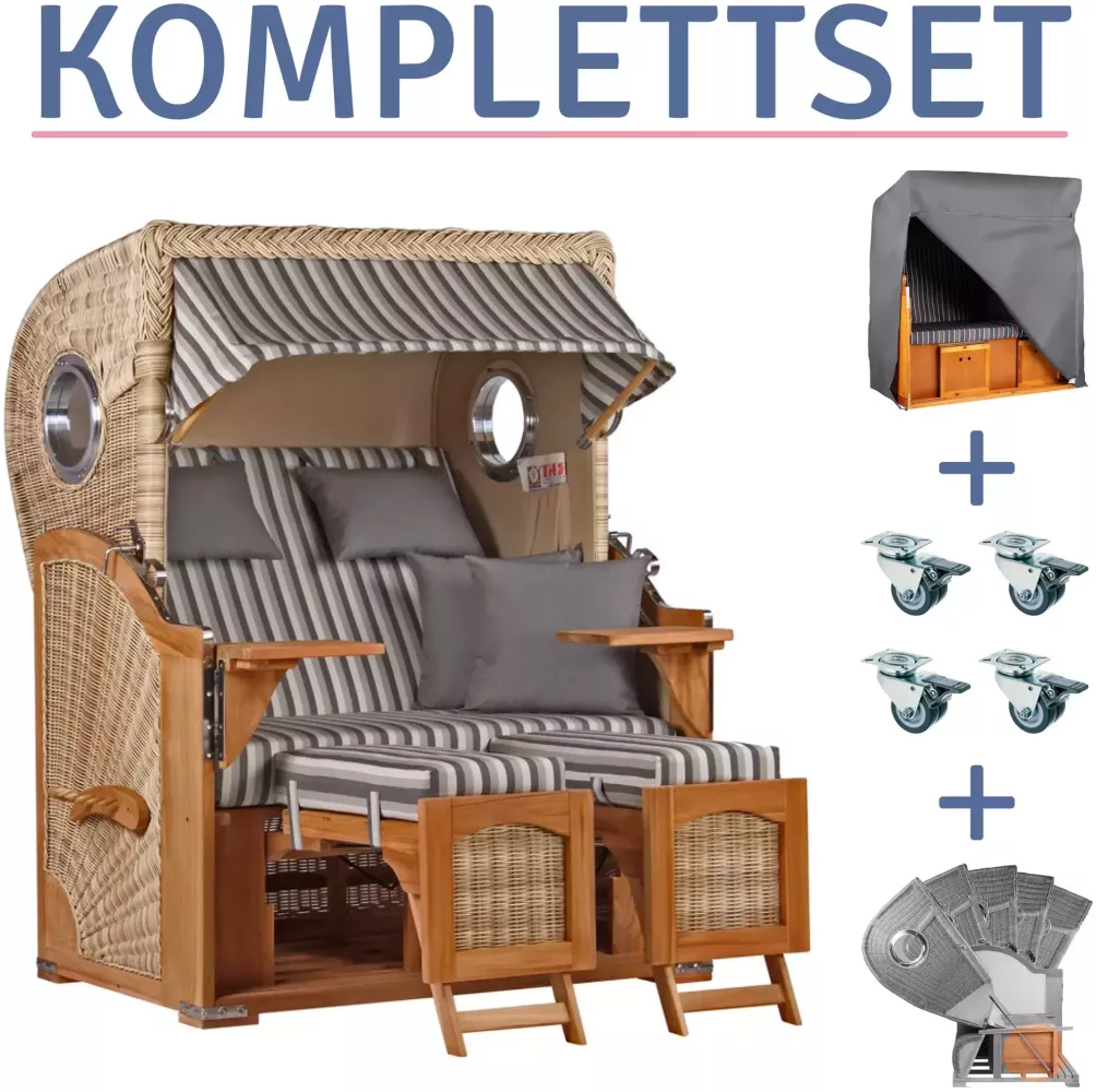 Strandkorb Amrum Teak PE shell Dessin 545-KOMPLETTSET Bild 1