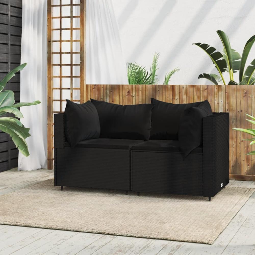 vidaXL Garten-Ecksofas mit Kissen 2 Stk. Schwarz Poly Rattan 319778 Bild 1