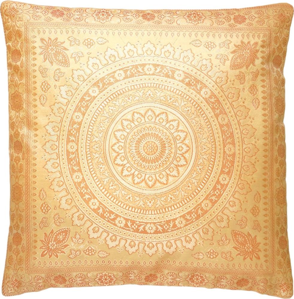 Beige-Gold Orientalischer Seidenkissenbezug, Handgewebt, Handgenäht und Handgefertigt aus Indien 40cmx40cm Bild 1