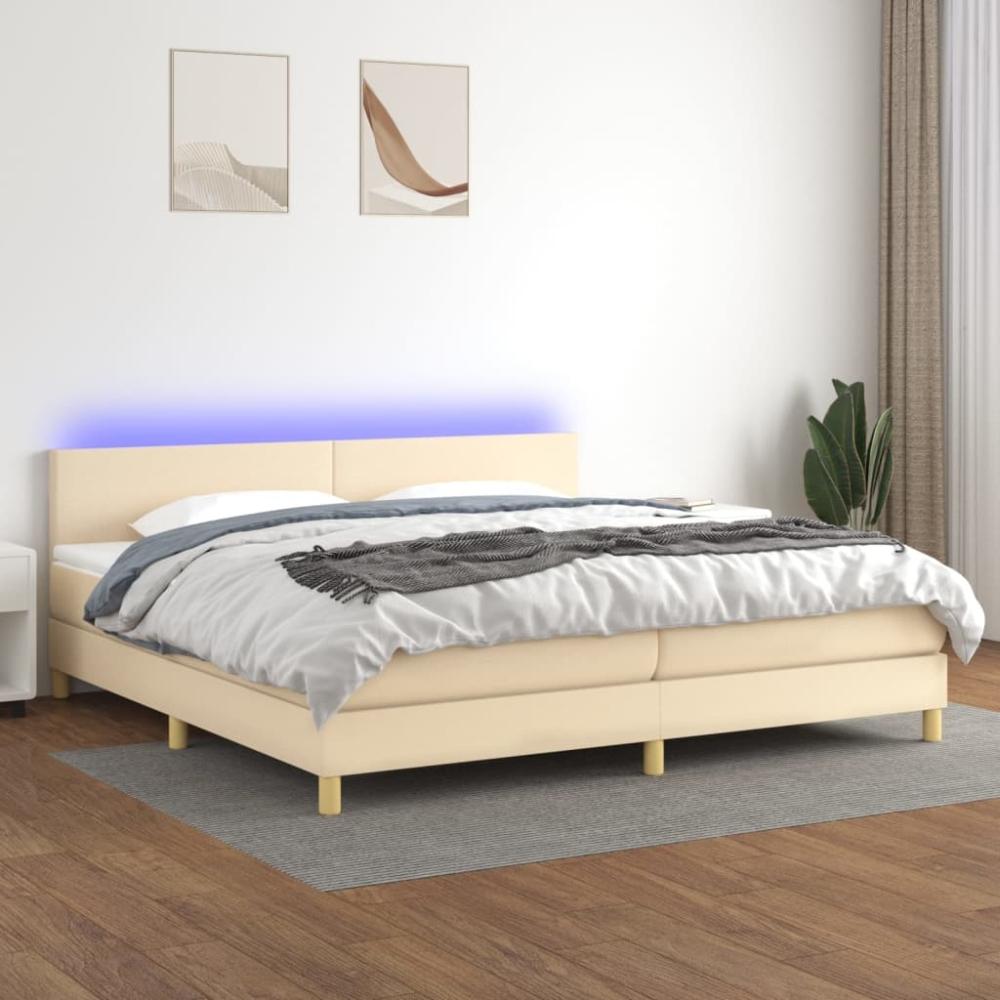 Boxspringbett mit Matratze & LED Stoff Creme 200 x 200 cm, Härtegrad: H2 [3133586] Bild 1