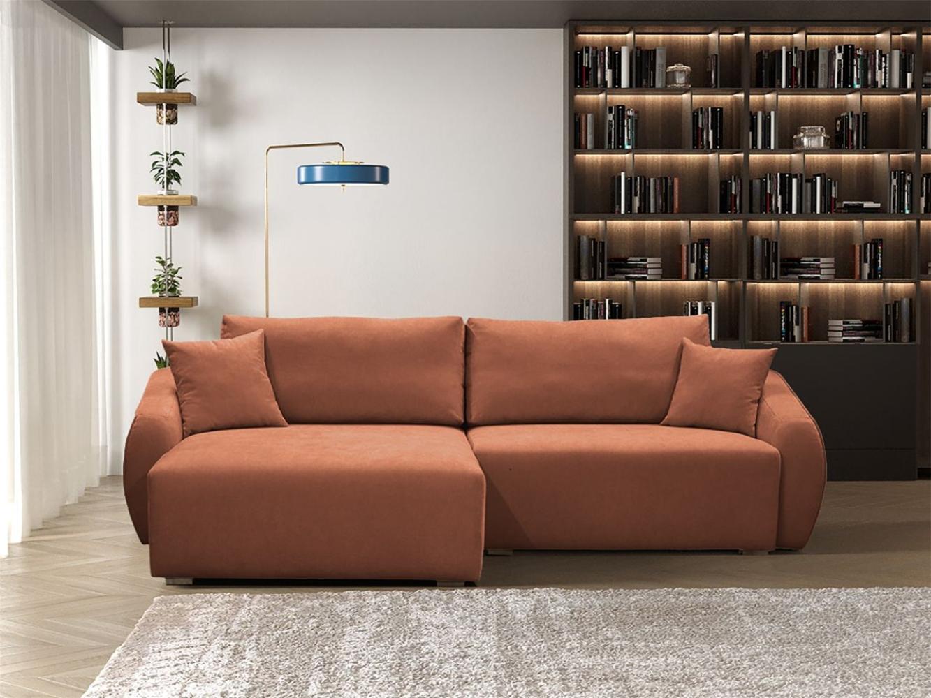 Ecksofa Designersofa Sofa ELISE in Stoff Wind Ziegelrot Ottomane Links Bild 1