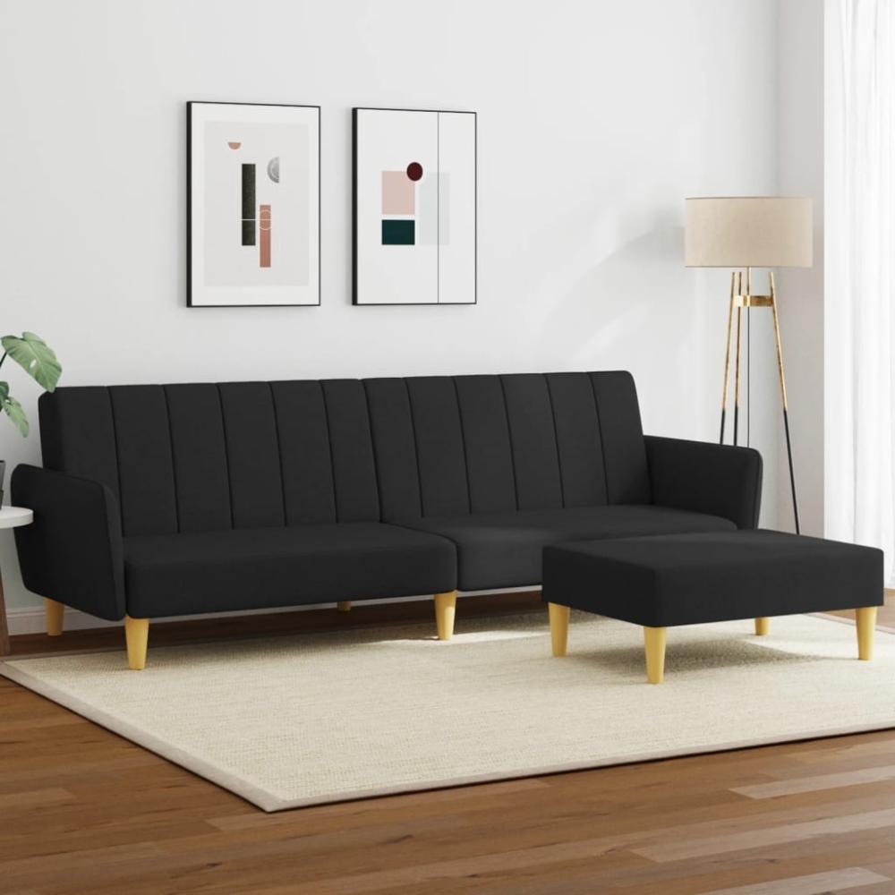 vidaXL Schlafsofa 2-Sitzer mit Fußhocker Schwarz Stoff 3216248 Bild 1