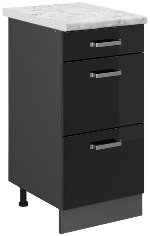 Küchenunterschrank R-Line Schwarz Hochglanz 40 cm AP Marmor Vicco Bild 1