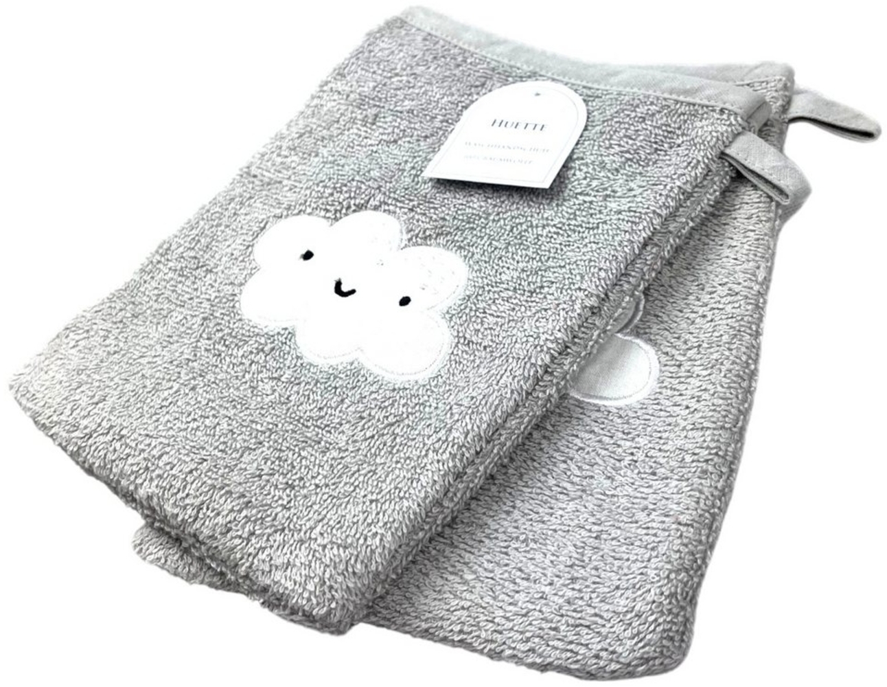 2er Pack Baby Waschhandschuhe » Set 2 Kinder Waschlappen Frottee » 21 x 15 cm reine Baumwolle » Wasch Handschuhe - Grau Bild 1