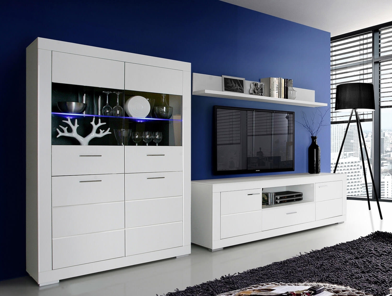 Wohnwand Anbauwand 3-teilig mit TV Lowboard weiß matt Bild 1