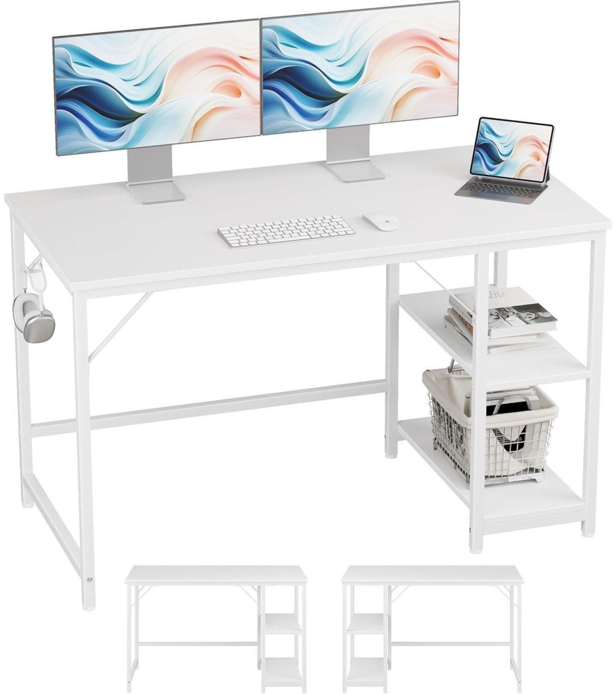 Schreibtisch Computertisch 120x60cm Weiß Seitenablagen Bürotisch Bild 1