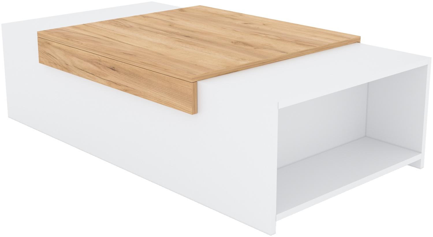 Domando Couchtisch Tortoli Modern für Wohnzimmer Breite 110cm, farblich abgesetzte Applikation in Weiß Matt und Eiche Gold Bild 1