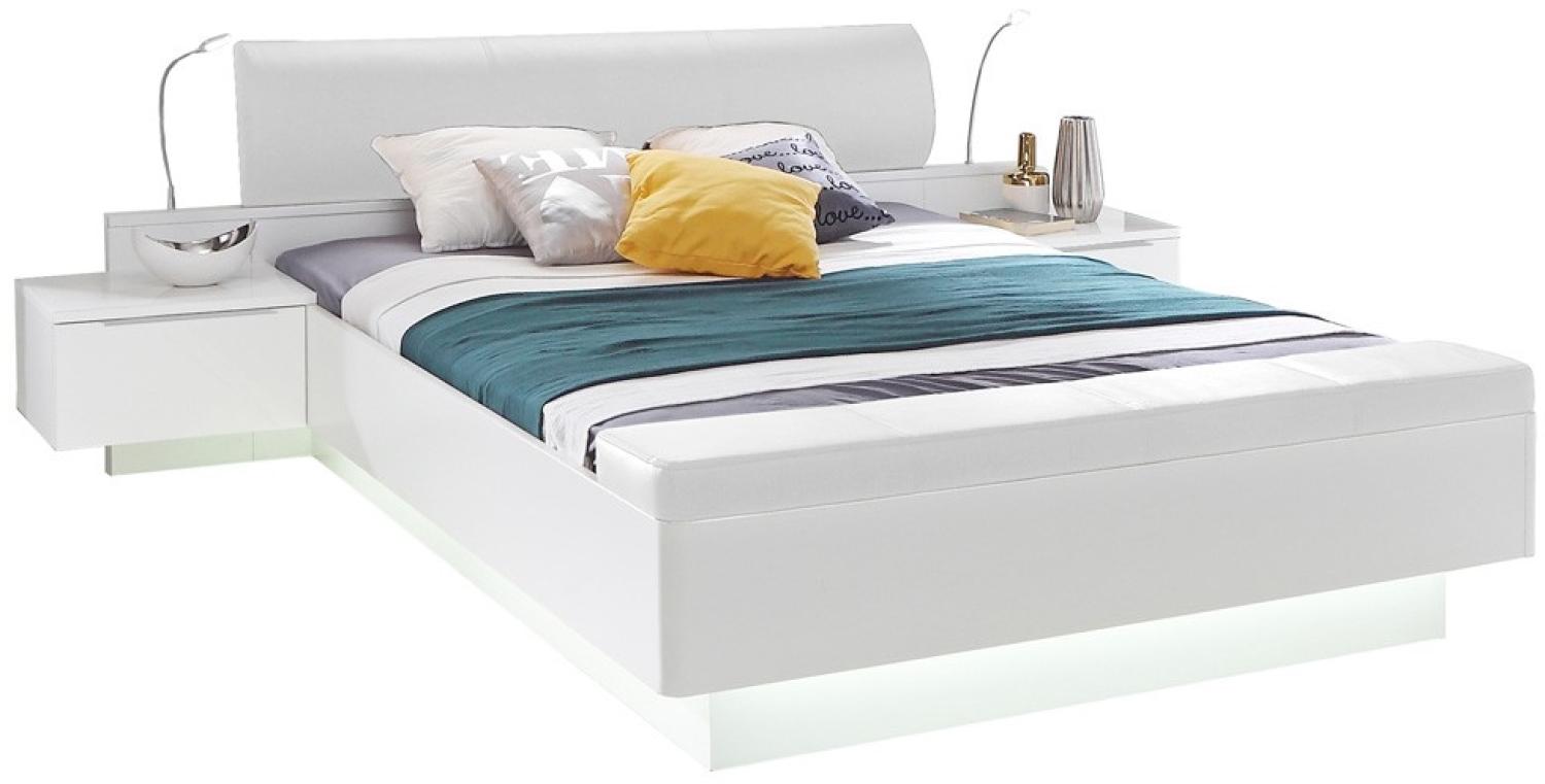 Doppelbett Sophie 1 weiß teils Hochglanz 180x200 Ehebett mit 2x Nachtkonsolen Bild 1