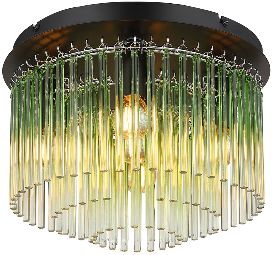 Deckenleuchte, 5-Flammig, Glasstäbe, grün, schwarz, D 32 cm Bild 1