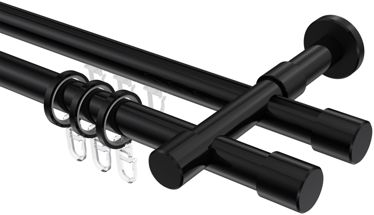 Rundrohr-Innenlauf-Gardinenstangen-Set Prestige Santo 160 cm, 2-läufig, 20 mm Ø Schwarz Bild 1