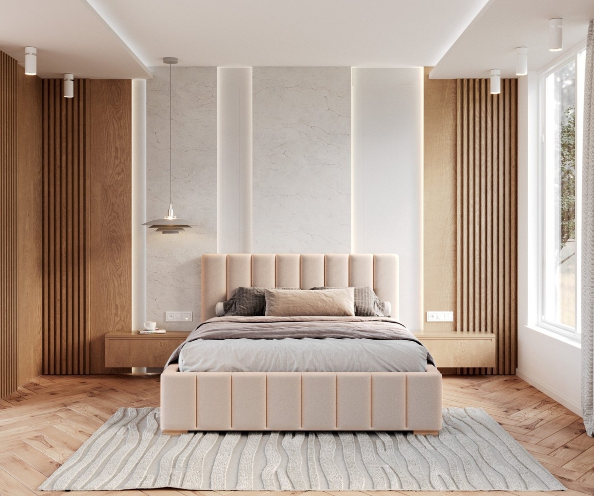 FDM Polsterbett Stauraumbett Bettgestell 90x200, 120x200, 140x200, 160x200, 180x200cm (MADE IN EU - mit hochwertigem Velours Bezug, Bettrahmen, Bett, Optional mit Matratze bestellbar, mit großen gepolsterten Kopfteil, mit Bettkasten zum aufklappen), Me... Bild 1