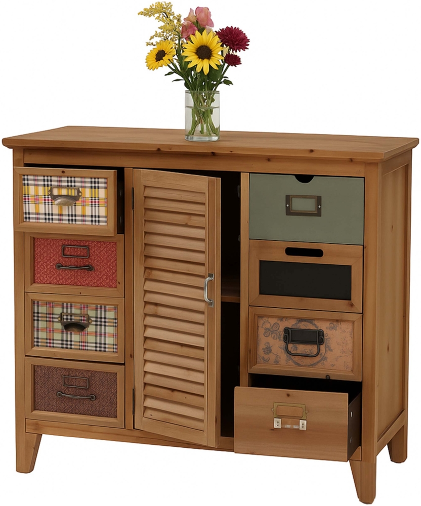 Apothekerkommode HWC-O63, Schrank Schubladen Etikettenhalter Vintage Shabby Fensterladen 80x91x40cm ~ Korpus natur Bild 1