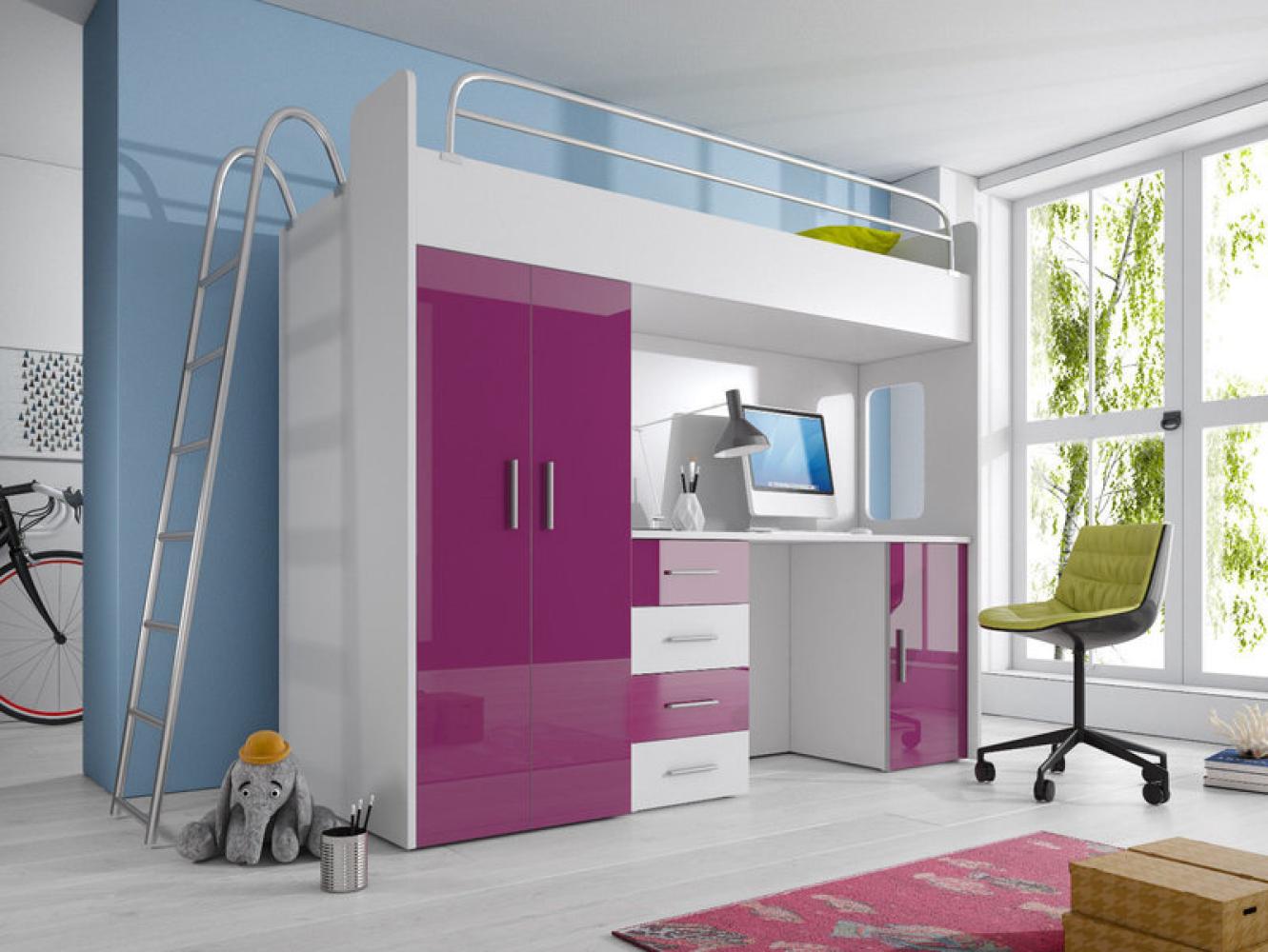 VIOLETT DOPPELSTOCKBETT STOCKBETT BETT KINDERZIMMER ETAGENBETT MIT SCHREIBTISCH Bild 1