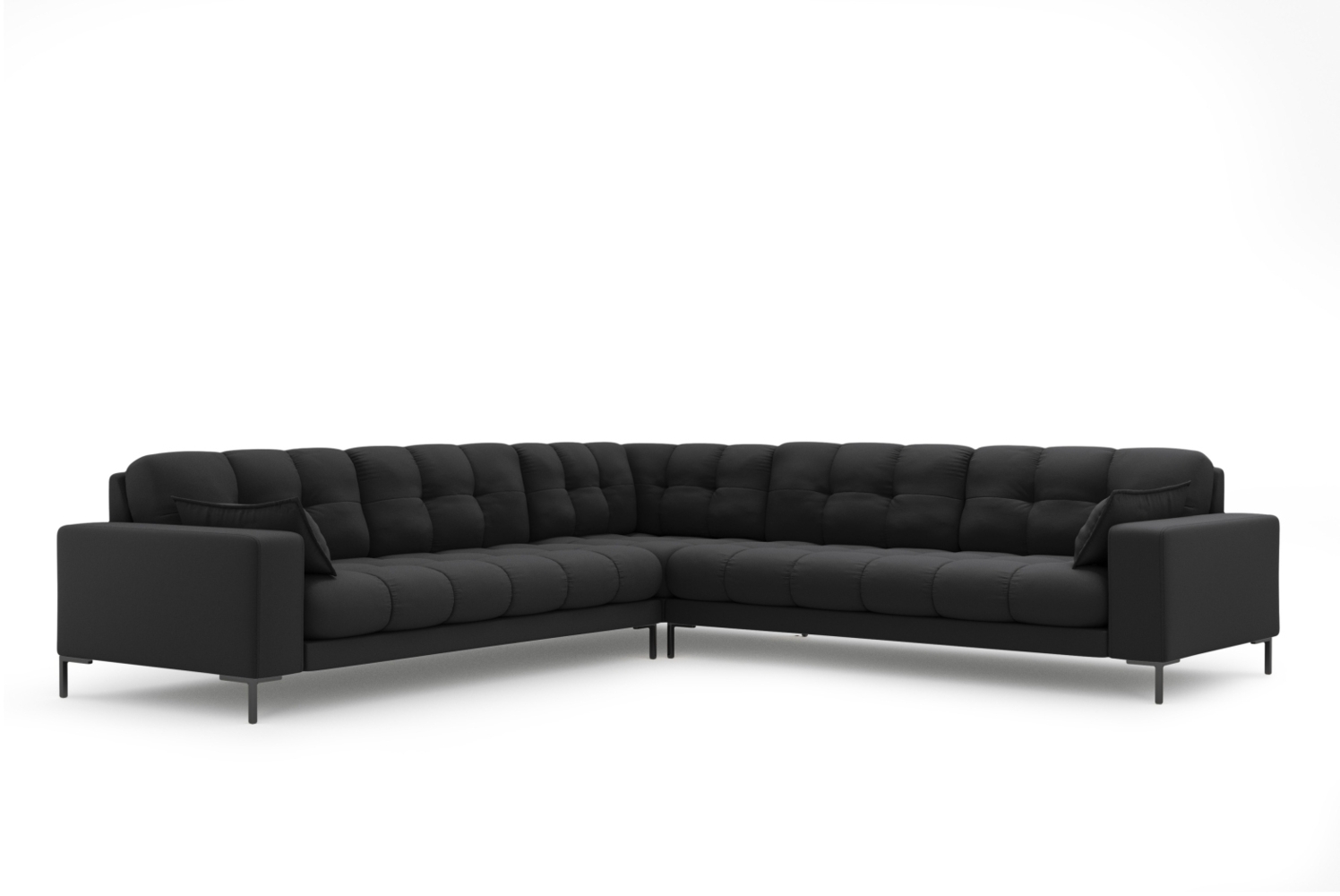 Micadoni Symmetrisches Ecksofa Mamaia 6-Sitzer Strukturierter Stoff Neve Dunkelgrau schwarze Beine Bild 1