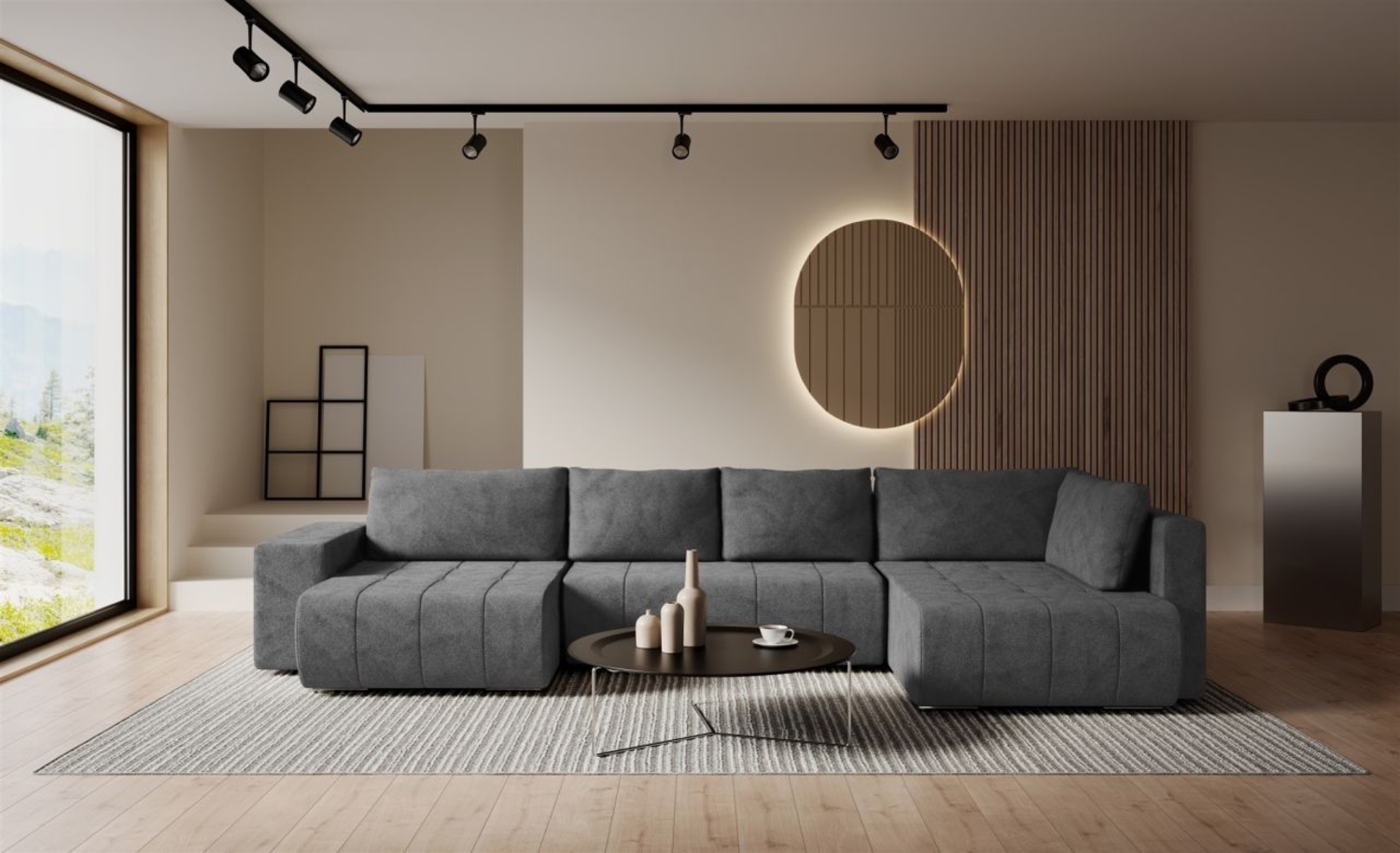 Wohnlandschaft Schlafsofa ARMANDA in Stoff Blur Dunkelgrau langer Schenkel Rechts Bild 1