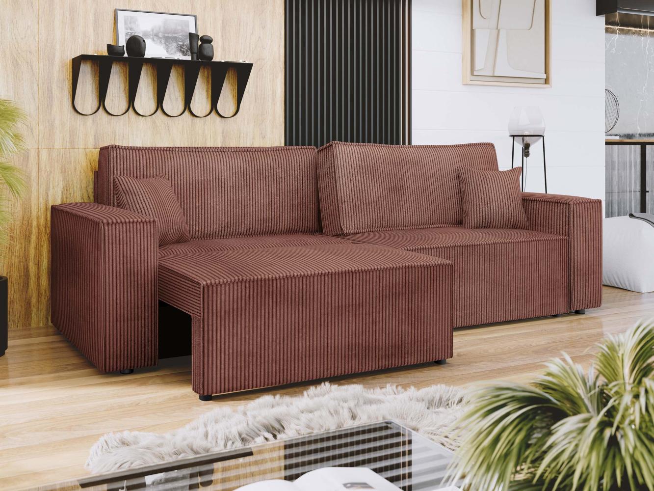 Schlafsofa Kobaro Cord mit L-Funktion, 2 Bettkästen und Schlaffunktion (Farbe: Poso 29) Bild 1