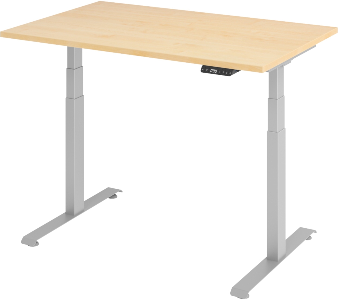 bümö höhenverstellbarer Schreibtisch 120x80 cm in Ahorn, Gestell silber - Höhenverstellbar Elektrisch Stehpult mit 3-fach Speicher, Computertisch, Ergonomischer Steh-Sitz Tisch, Bürotisch, LXK65-12-3-S Bild 1