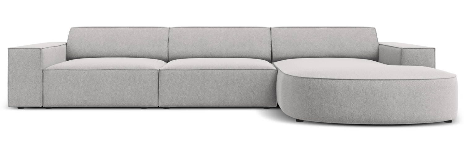 Micadoni 4-Sitzer Samtstoff Sofa Jodie runde Recamiere Rechts Strukturierter Stoff Hellgrau Kunststoff schwarz Bild 1