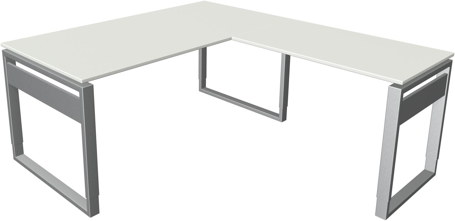 Kerkmann Schreibtisch Form 5 B 1600 x T 800 x H 680-820 mm mit Anbautisch B 1000 x T 600 mm auf Bügelgestell, Lichtgrau Bild 1