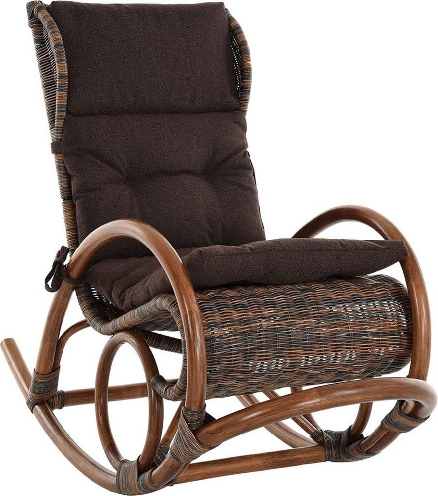 Krines Home Schaukelstuhl Luxor Schaukelstuhl Natur Rattan Schaukelsessel Relaxsessel, mit Polsterauflage Bild 1