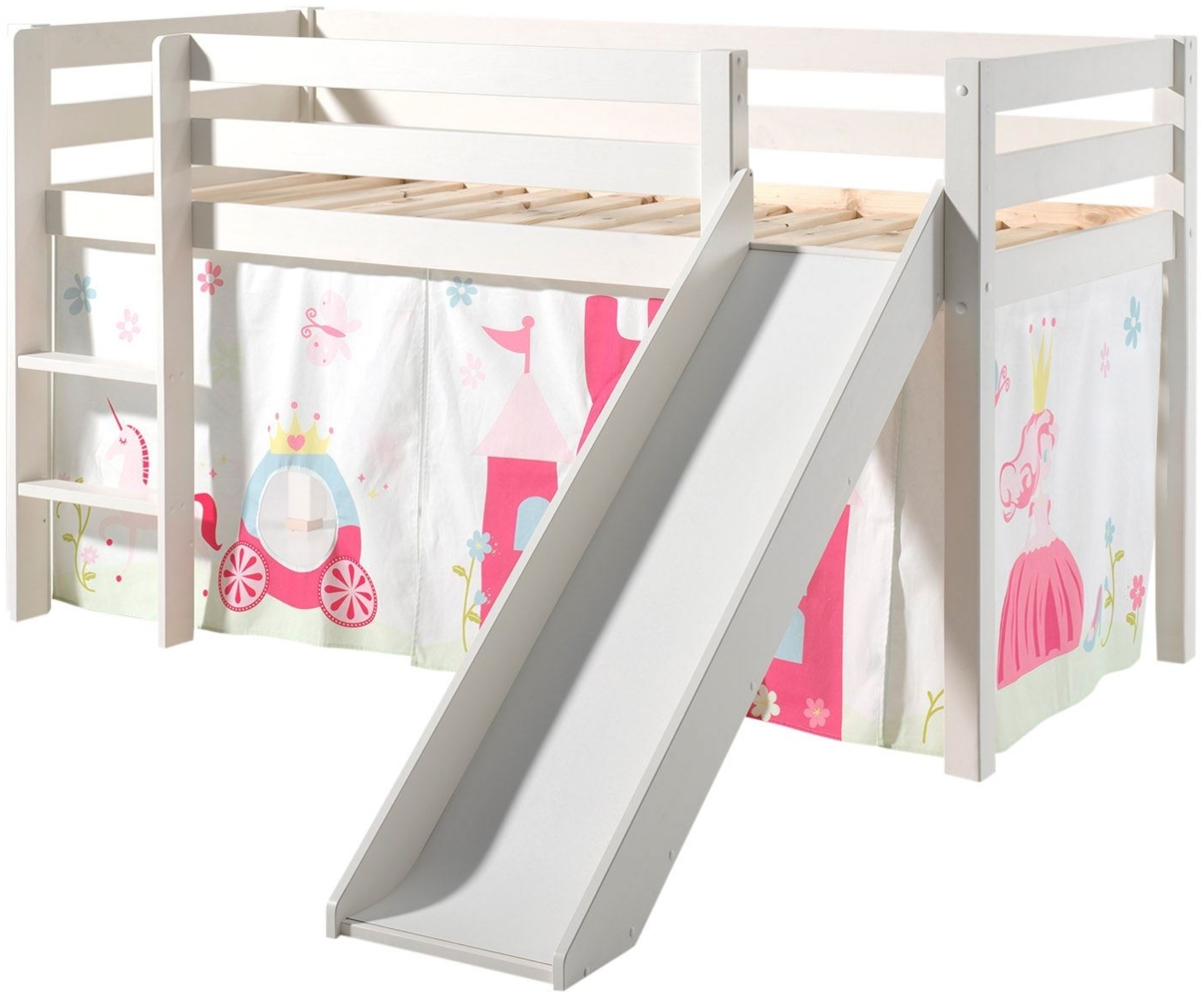 Kinderbett mit Rutsche Karolina Massivholz Weiß Textilset Princess 1 Bild 1