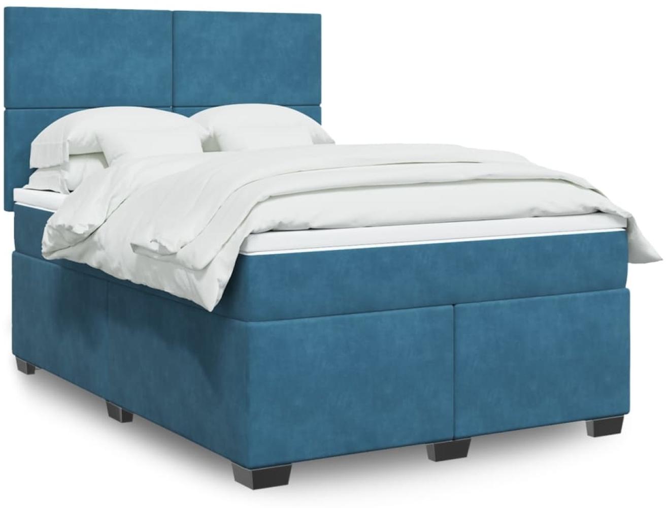 vidaXL Boxspringbett mit Matratze Blau 140x200 cm Samt 3290928 Bild 1