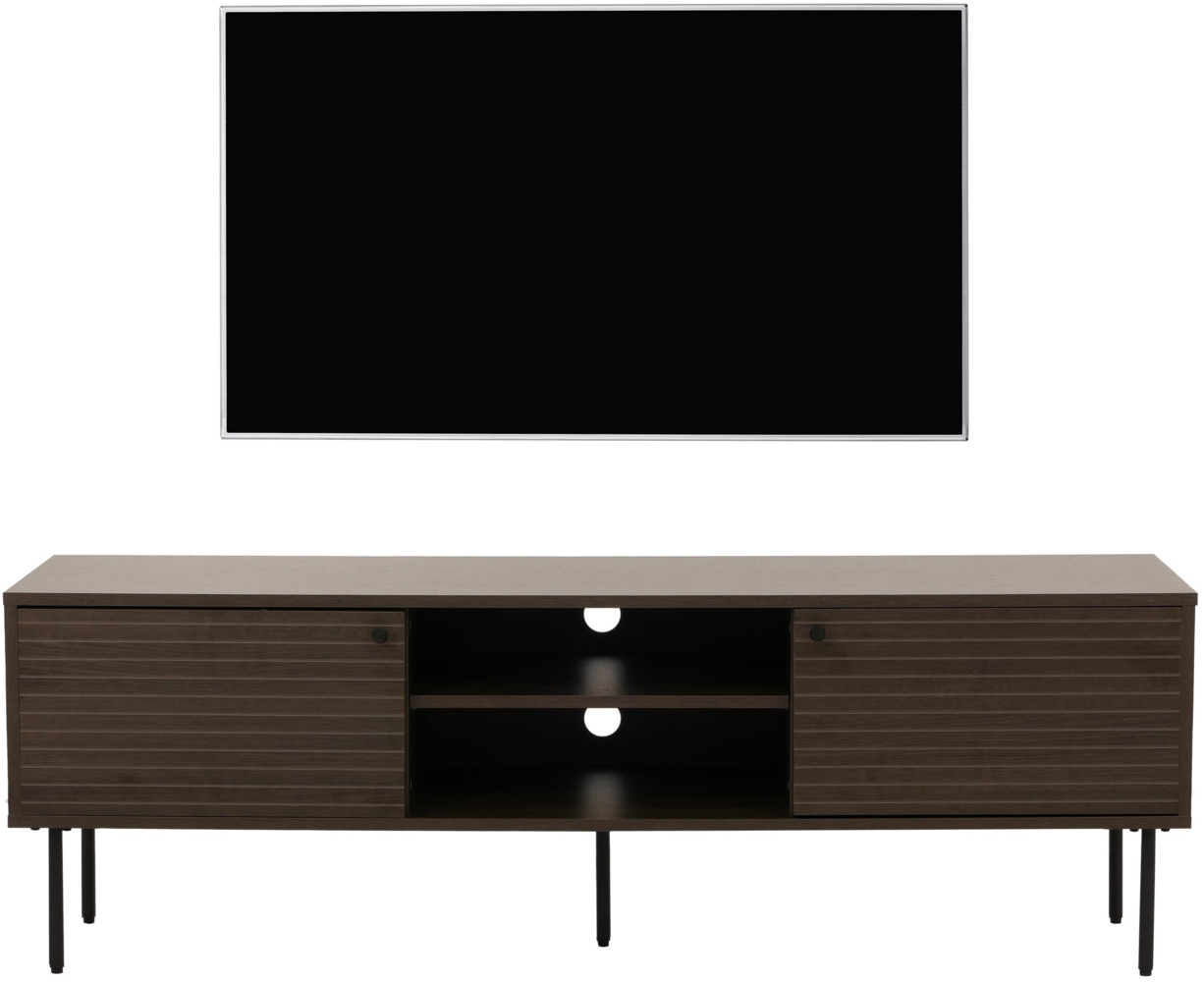 TV-Rack HWC-N78, Lowboard TV-Schrank, skandinavischer Stil Metall Holz Melamin MVG 150x40x50cm ~ dunkelbraun Bild 1