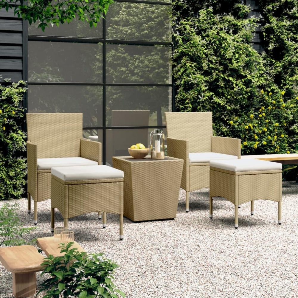 vidaXL 5-tlg. Garten-Bistro-Set Poly Rattan und Hartglas Beige 3058370 Bild 1