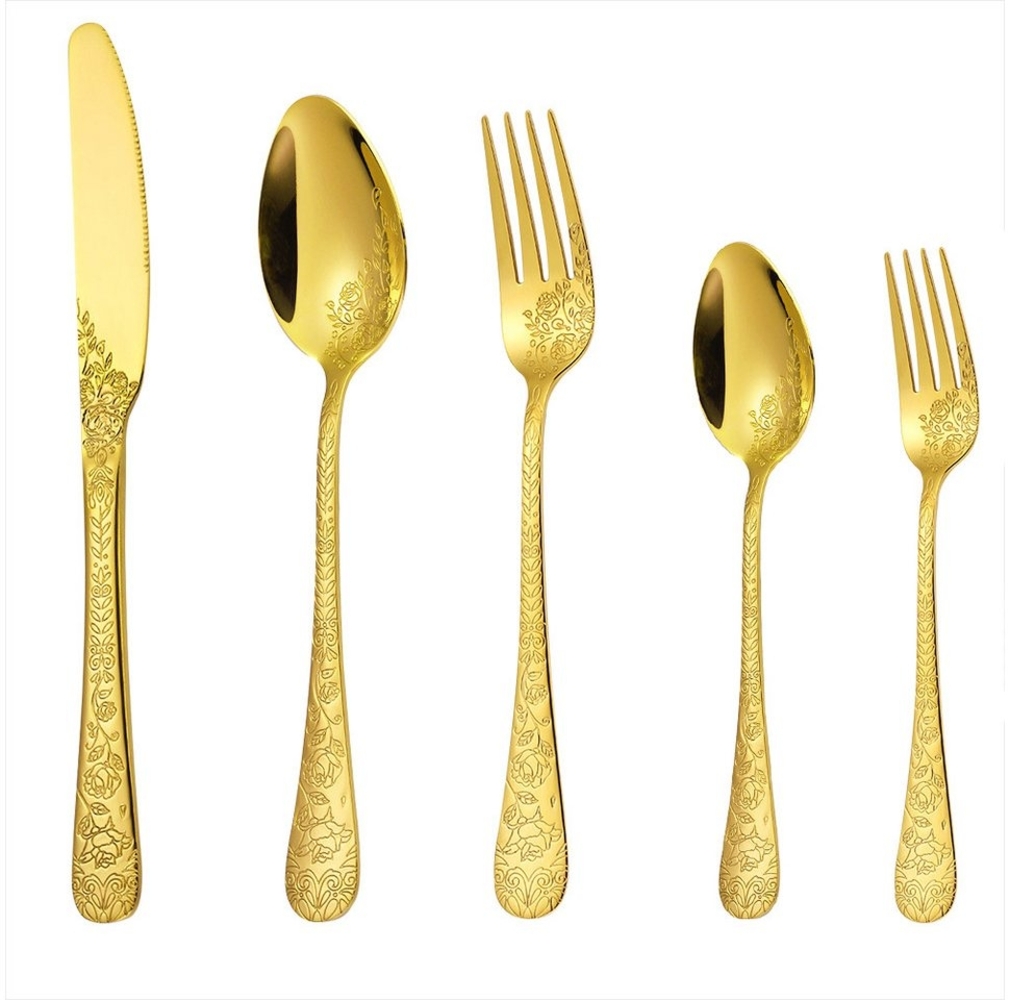 KingLux Besteck-Set 40teilig Gold Essbesteck Set mit Messer Gabel Löffel Spülmaschinenfest (40-tlg), 8 Personen, Edelstahl Bild 1