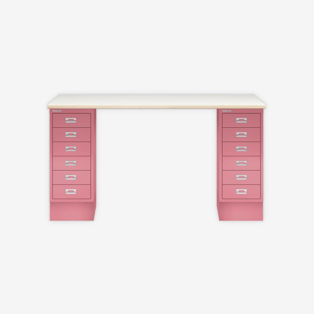 MultiDesk, 2 MultiDrawer mit 6 Schüben, Dekor Plywood, Farbe Pink, Maße: H 740 x B 1400 x T 600 mm Bild 1