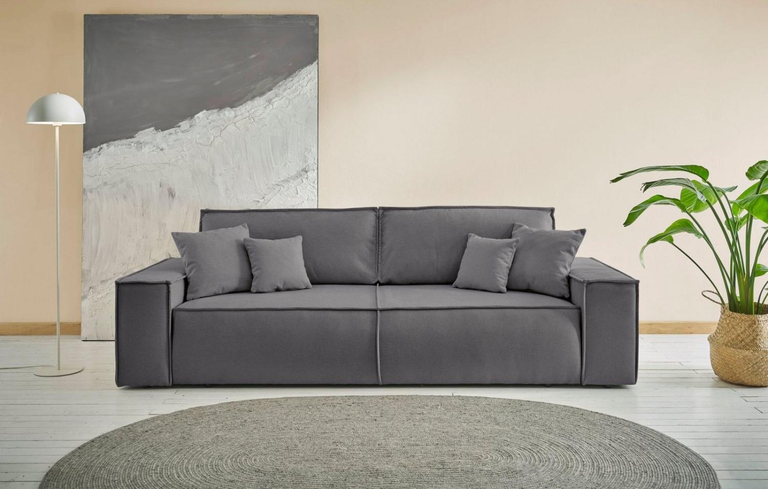 andas 3-Sitzer FINNLEY Schlafsofa 257 cm, Schlaffunktion mit Bettkasten (200/136cm), in Aqua Clean-Bouclé, Struktur fein u. Cord Bild 1