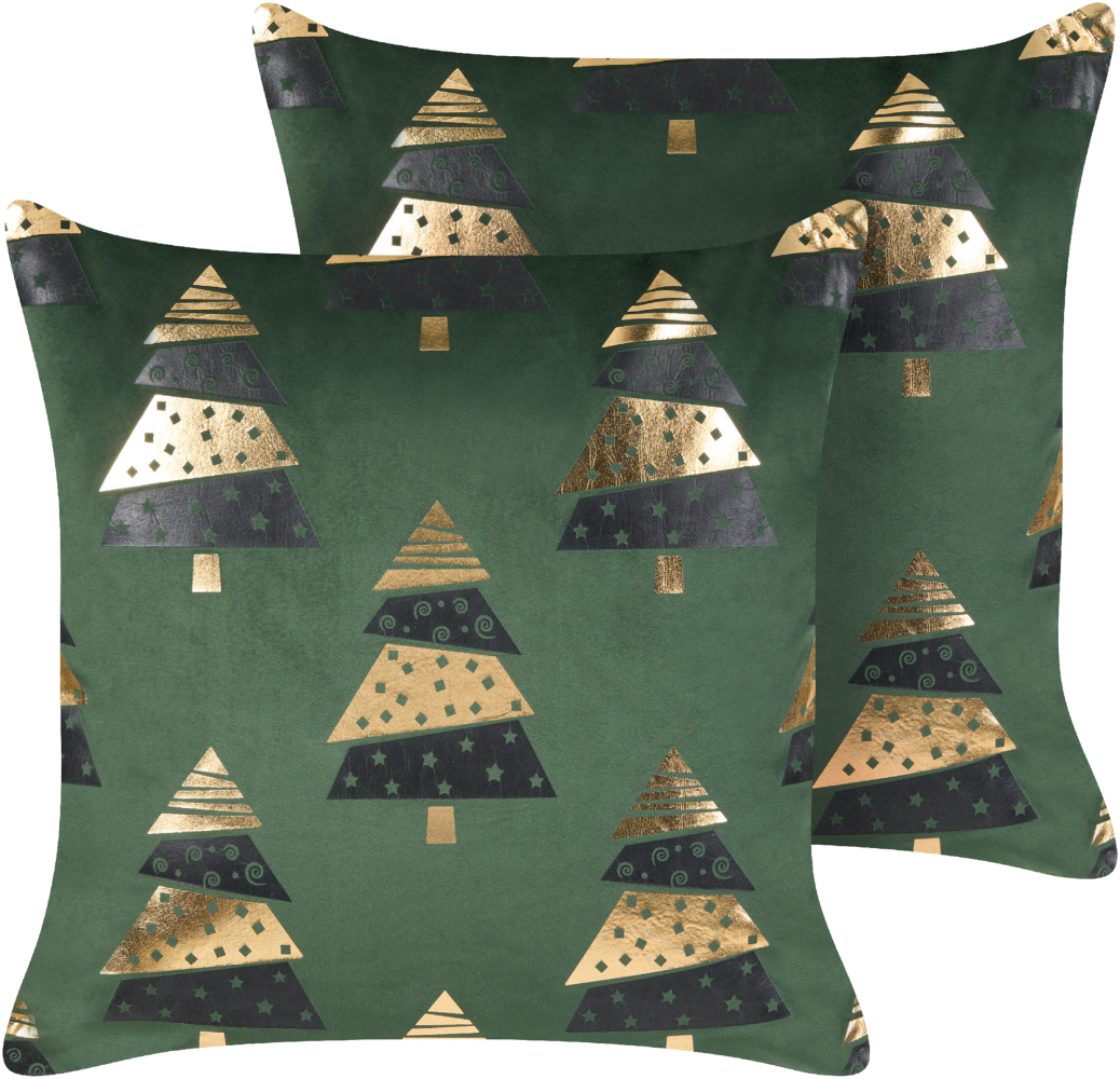 Kissen 2er Set GOLDSPRUCE Samtstoff 45 x 45 cm Pflanzenmuster Grün Bild 1