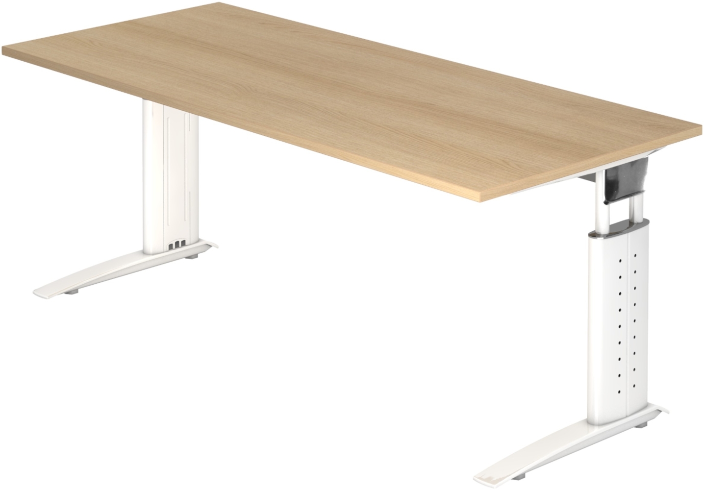 bümö höhenverstellbarer Schreibtisch U-Serie 180x80 Eiche, Gestell in weiß - großer PC Tisch für's Büro manuell höhenverstellbar, Computertisch verstellbar, US-19-E-W Bild 1