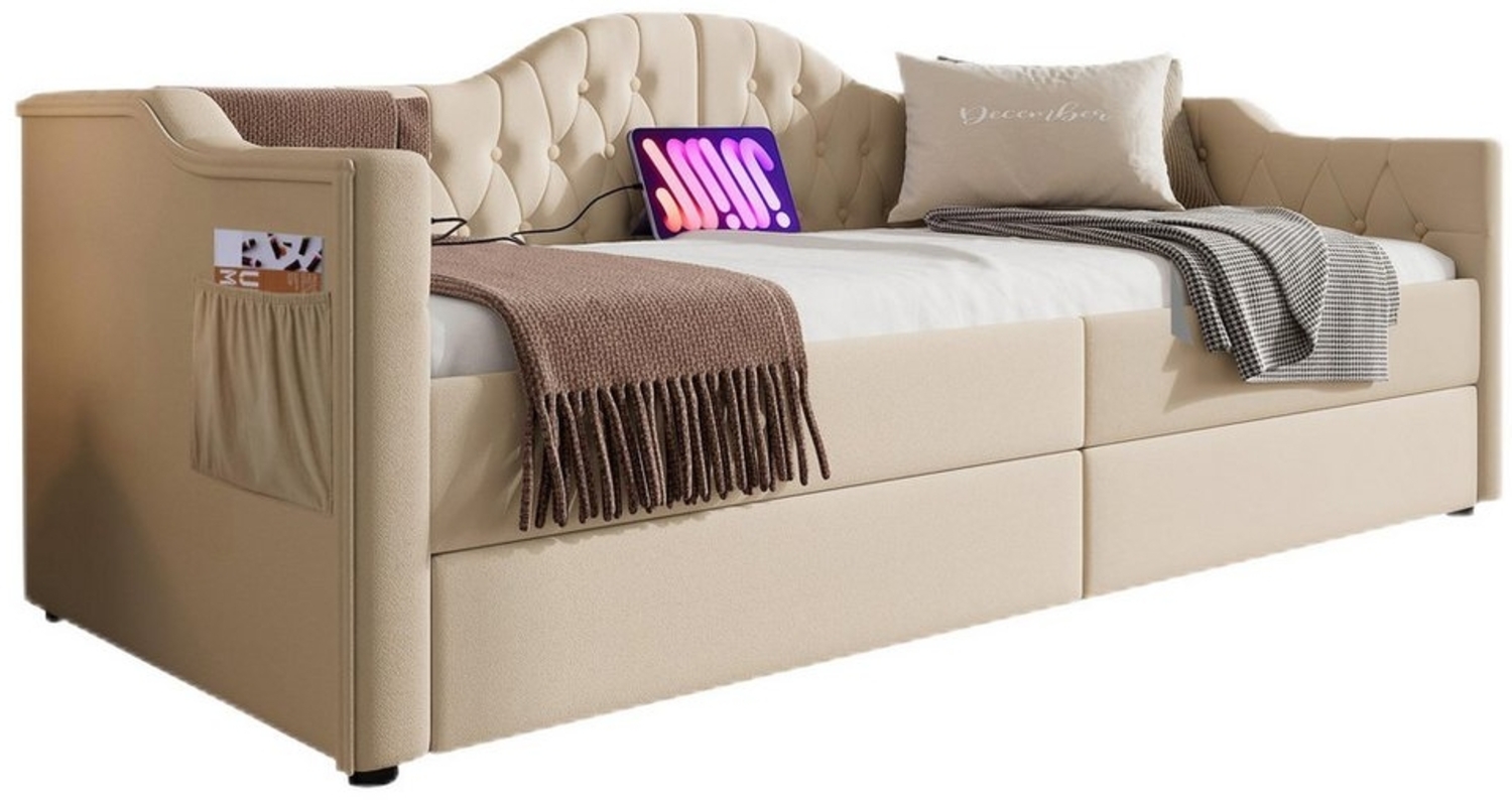 TavilaEcon Polsterbett Daybett mit USB Type C Ladefunktion und 2 Schubladen, Schlafsofa Stauraumbetten Bettgestell, 90x200cm, Samt Bild 1