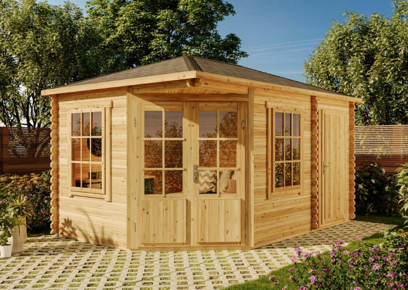 Alpholz 5-Eck Gartenhaus Modell Rhein ISO Gartenhaus aus Holz in Braun Holzhaus mit 40 mm Wandstärke Blockbohlenhaus mit Montagematerial Bild 1